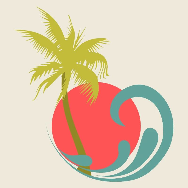 Plage tropicale de palmiers, soleil et vagues