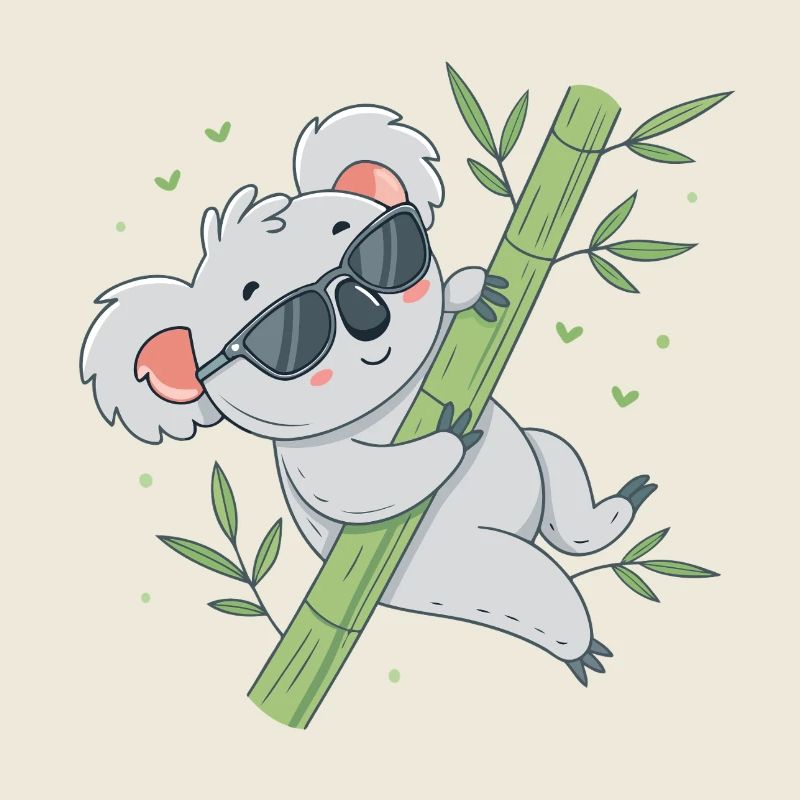 Koala sur bambou avec lunettes