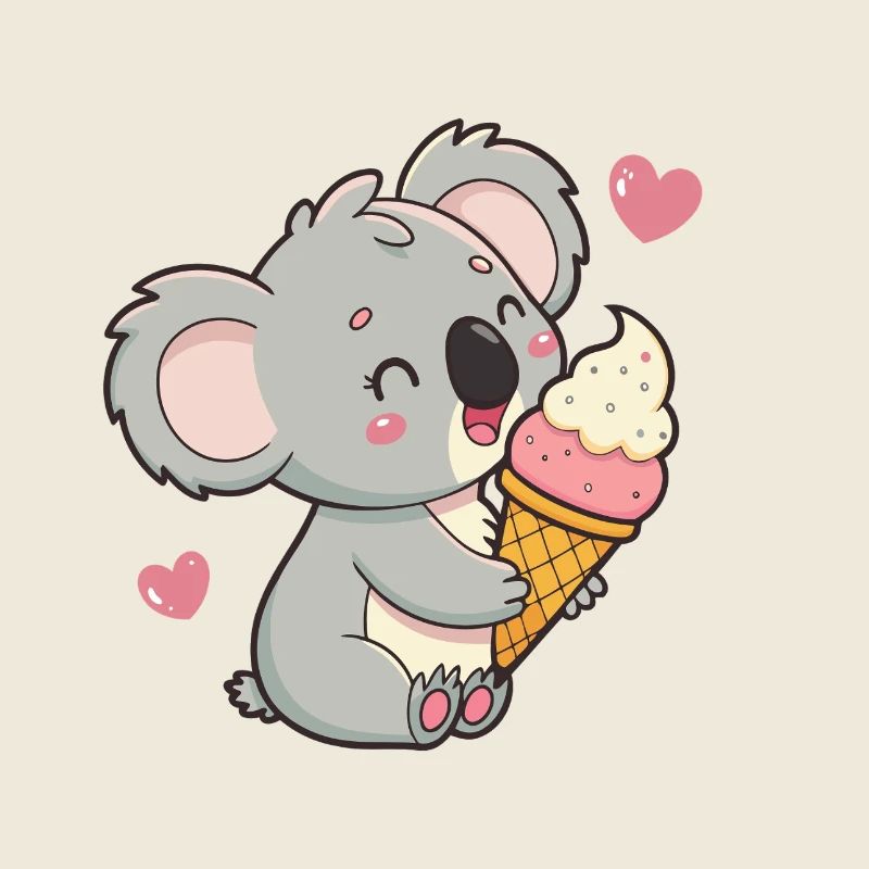 Koala gourmand et crème glacée pastel