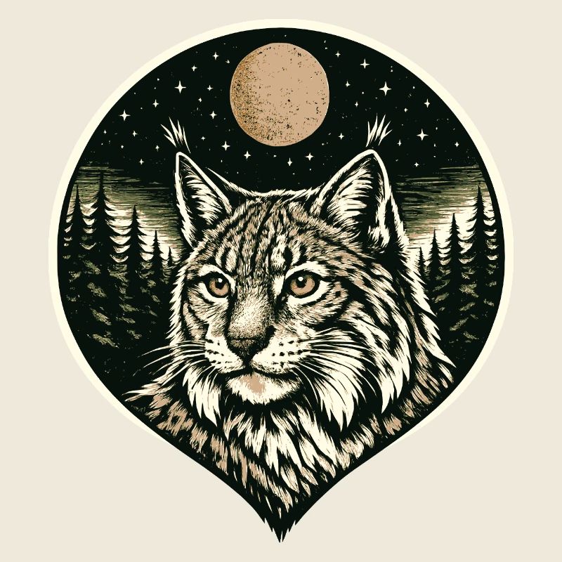 Silent Focus - Lynx dans le style de la gravure sur bois