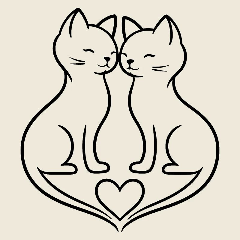 Cat Couple Love Line Art | Elegant Romantic Design