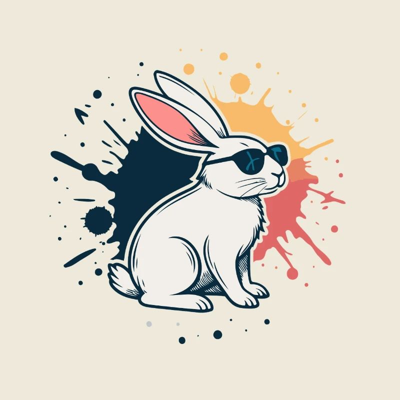 Lapin cool à lunettes et éclaboussures