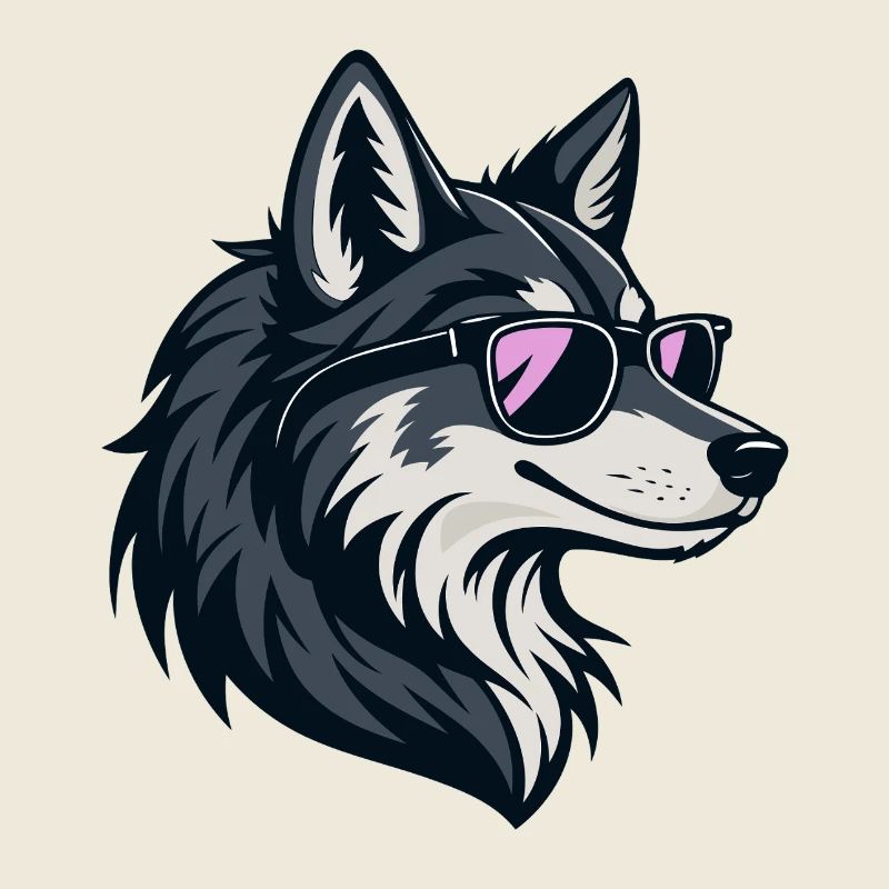 Schicker Wolf mit rosaroter Brille