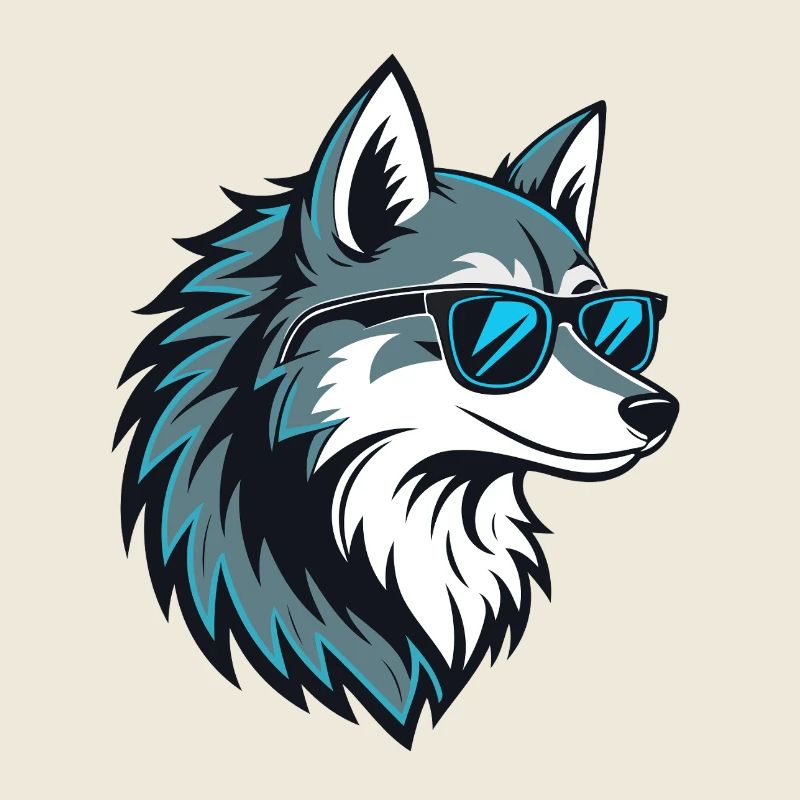 Stylischer Wolf mit blauer Brille