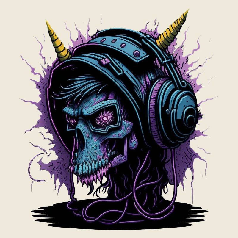 Neon Skull mit Kopfhörern DJ