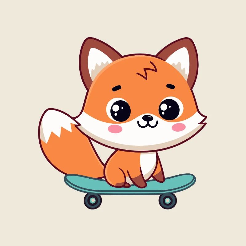 Renard kawaii sur skateboard
