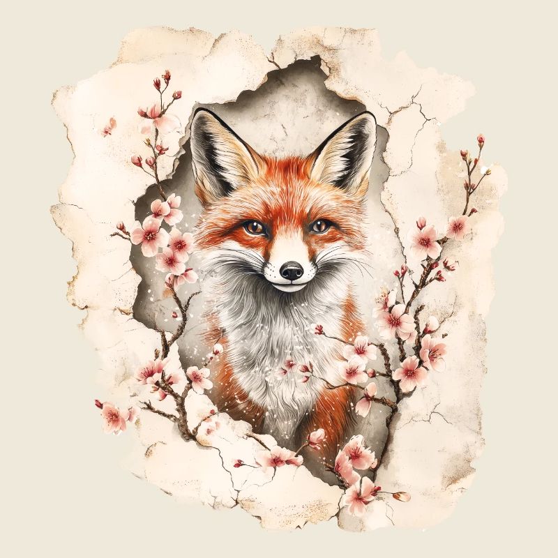 Renard aux cerisiers en fleurs