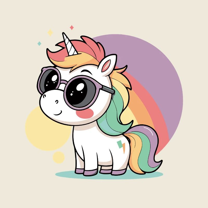 Pastell-Einhorn in Brille und Regenbogen