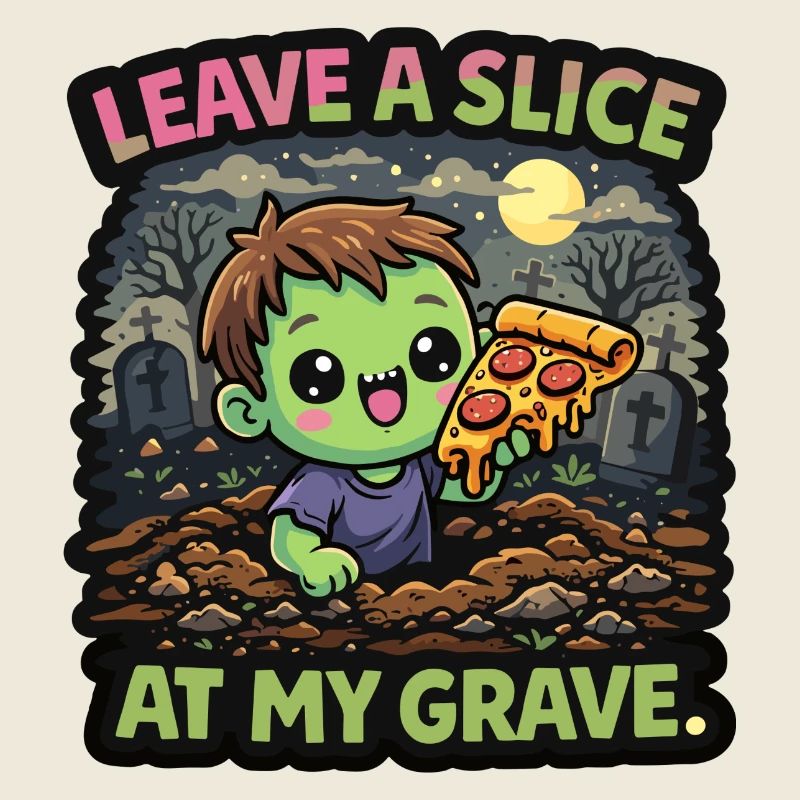 Zombie avec une part de pizza au cimetière