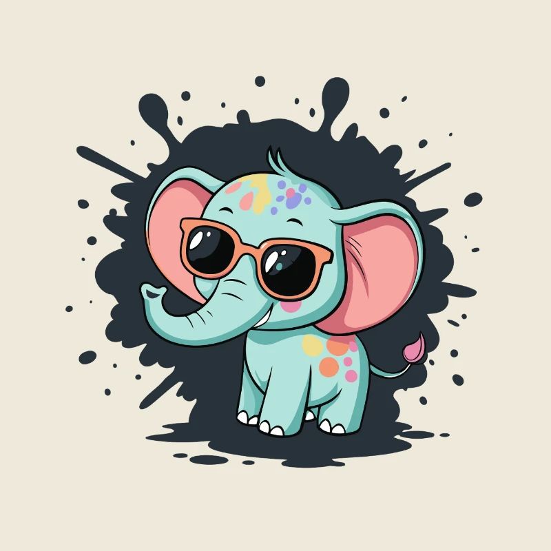 Éléphant pastel avec lunettes coloré