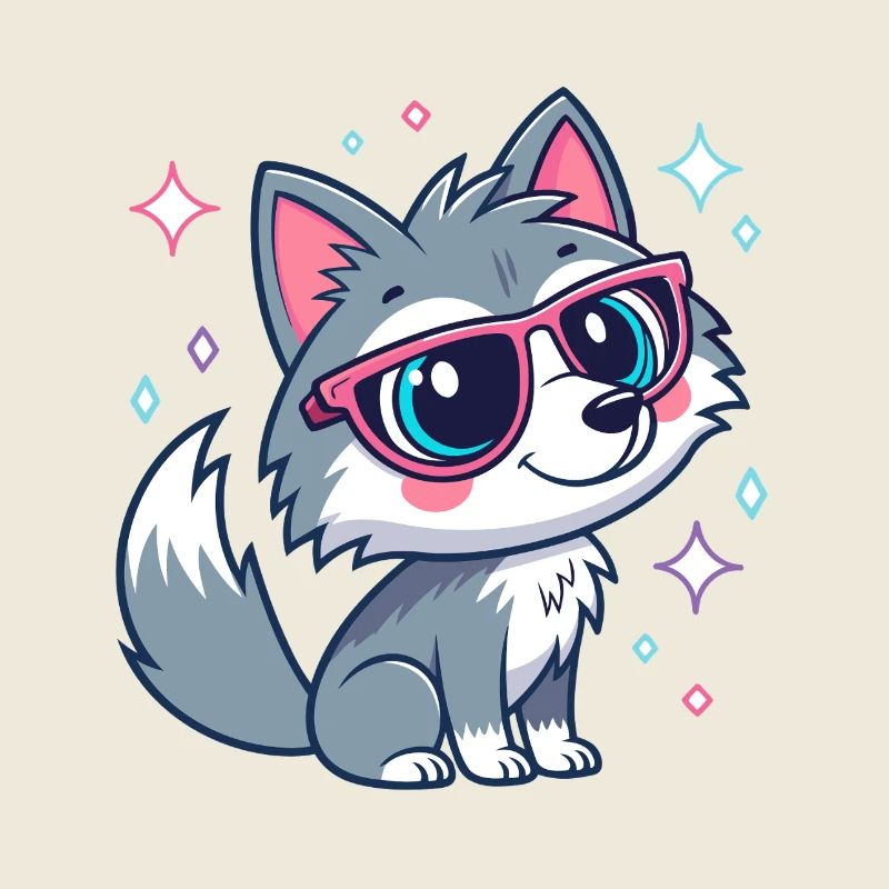 Cute chic wolf with rose-colored glasses