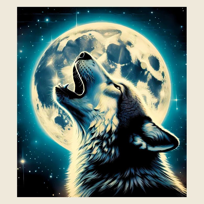 Wolf heult zum Vollmond