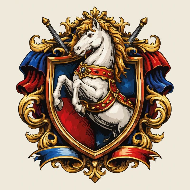 Blason du cheval dans un cadre doré