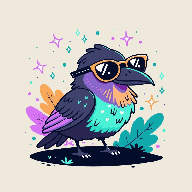 Corbeau coloré avec lunettes