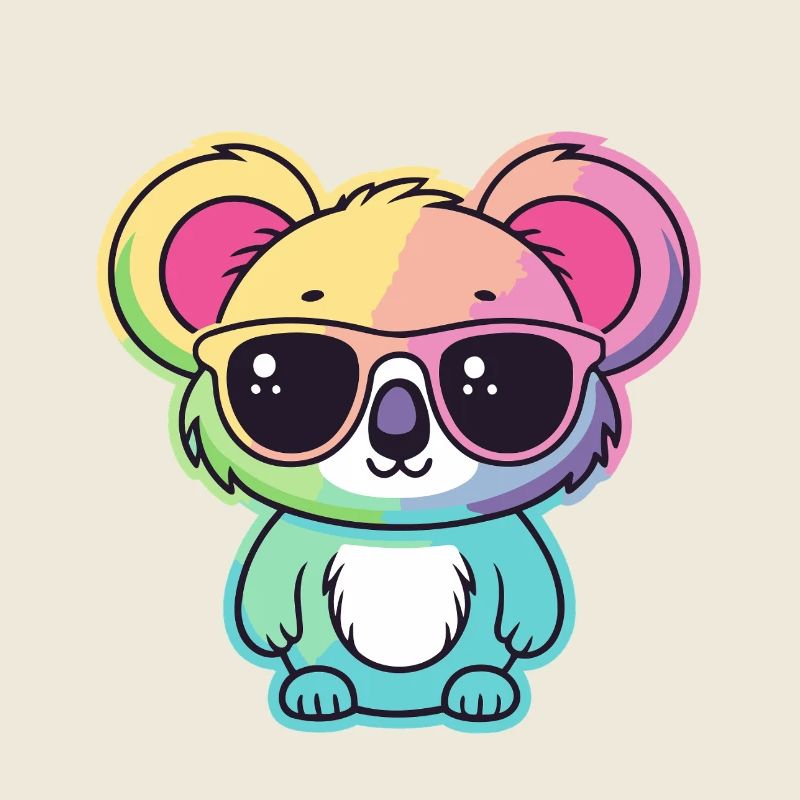 Rainbow Neon Koala with Glasses