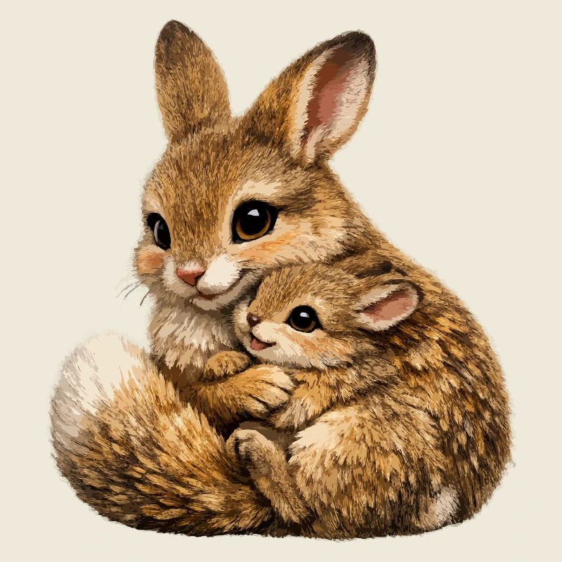 Hase umarmt Mutter und Junges