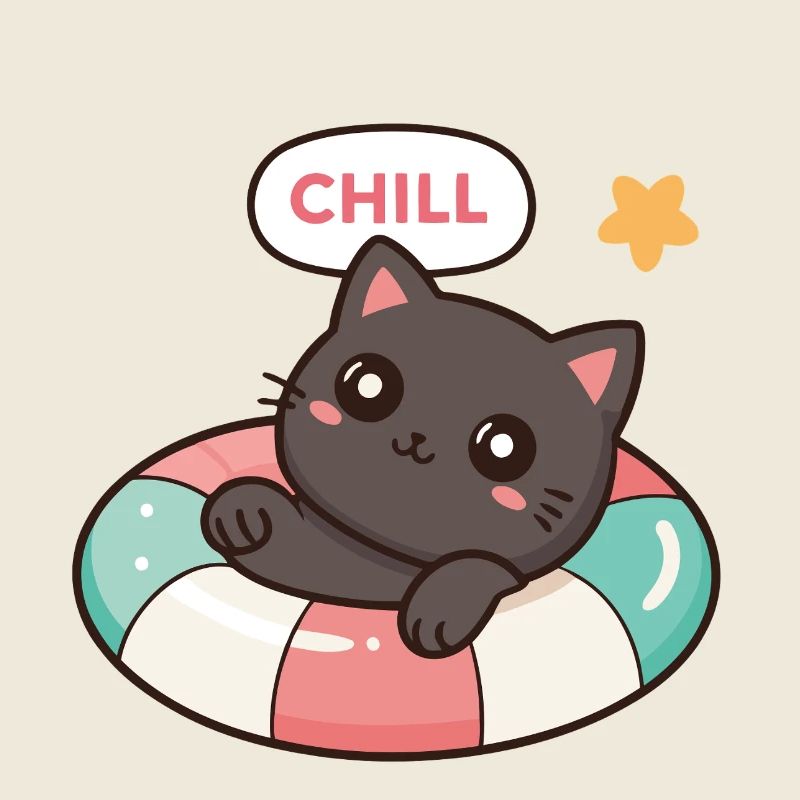 Chaton Chill sur Bouée Colorée