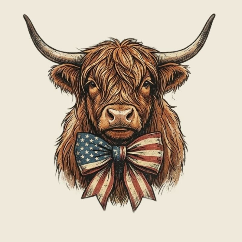 American Highland Cattle with Flag Bowtie