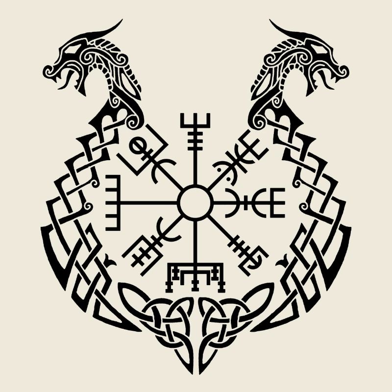 Schwarzer Drache und Wikingerkompass