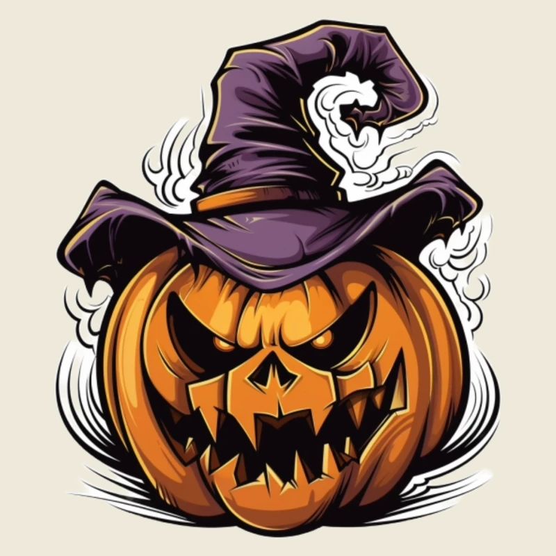 Spooky Halloween Pumpkin with Witch Hat