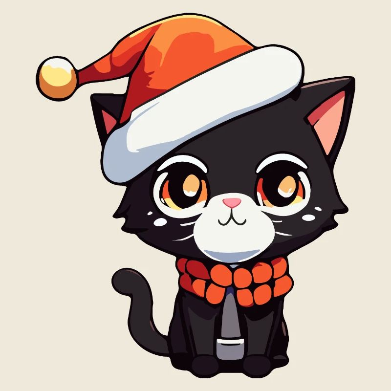 Kawaii Cat with Santa Hat Cute Kitten