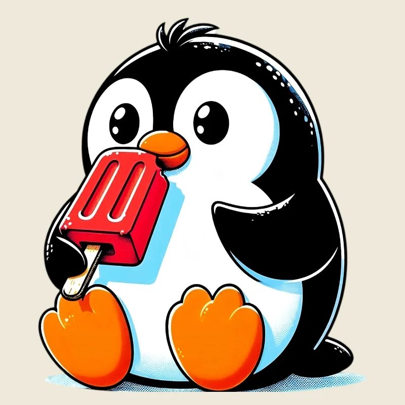 Pinguin isst ein Eis am Stiel