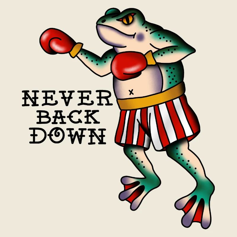 Frog Fighter Never Back Down Classic Tattoo Style