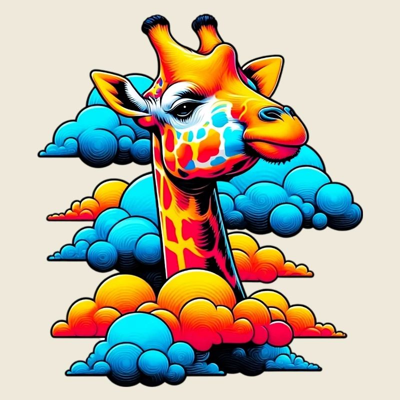 Giraffe with head in cloud clouds