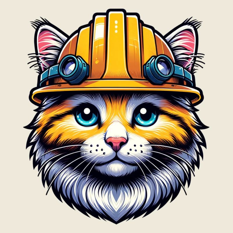 Baustellen Katze mit Helm ideal als Geschenk.