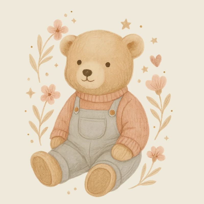 Süßer Boho Teddybär mit Blumen – Baby Design
