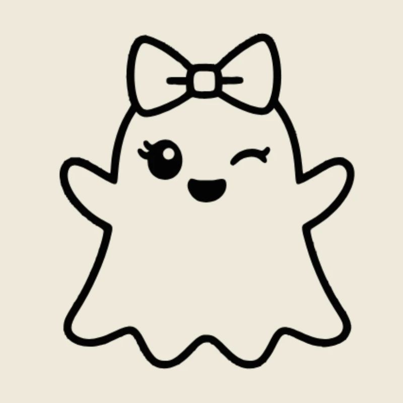 Cute Ghost Winking – Halloween Girl Bow Outline