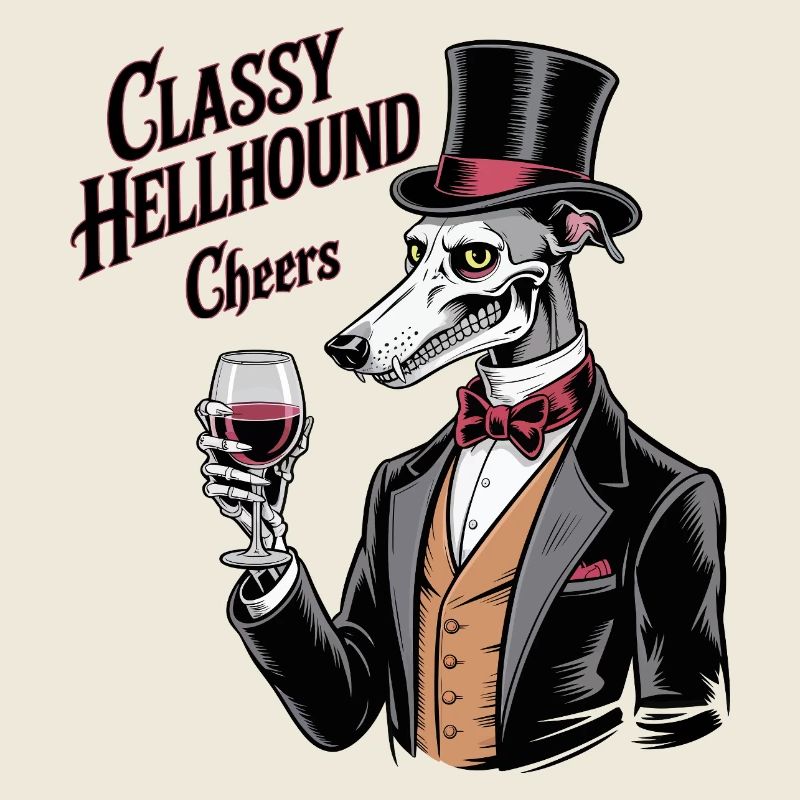 Chien de l’enfer élégant avec verre à vin