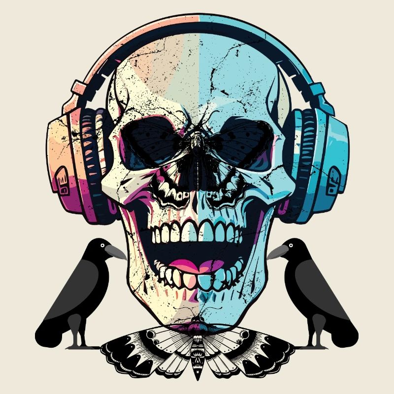 Crâne dans un casque – Vibrations musicales sombres