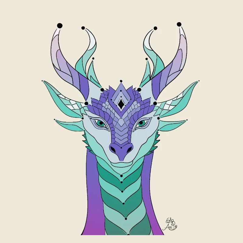 Imaginative dragon head in pastel colours