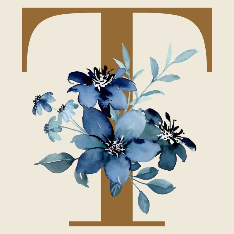 Blaues Blütenmonogramm T