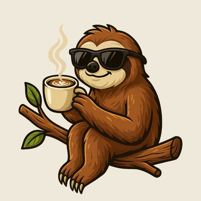 Kaffee Faultier mit Sonnenbrille