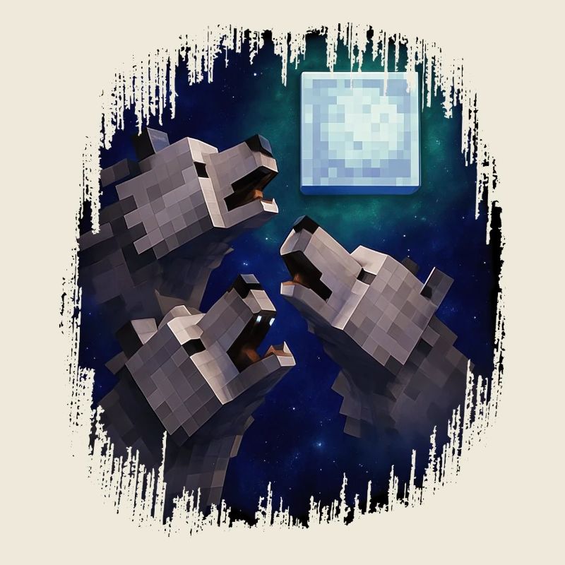 Rétro Pixel Art 3 Wolfs héros hurlant à la lune
