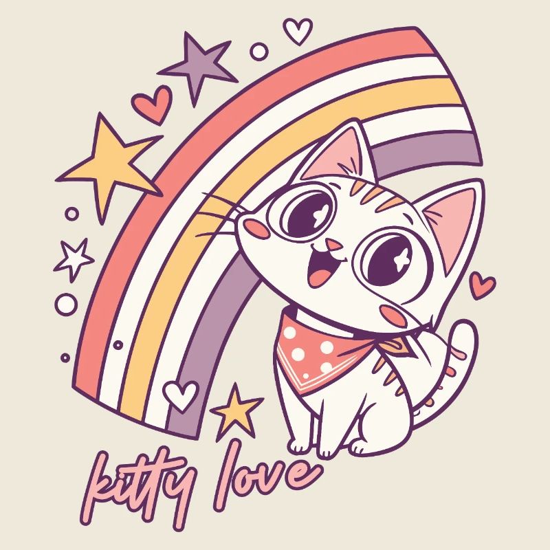 Kitty Love Rainbow Cat Illustration