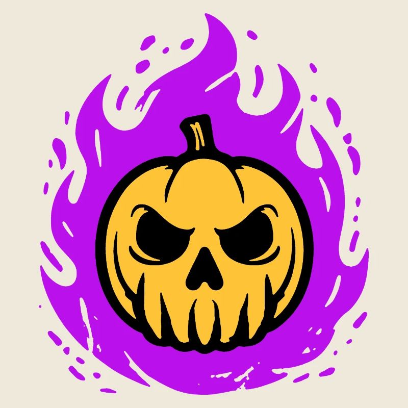 Citrouille orange avec flammes violettes