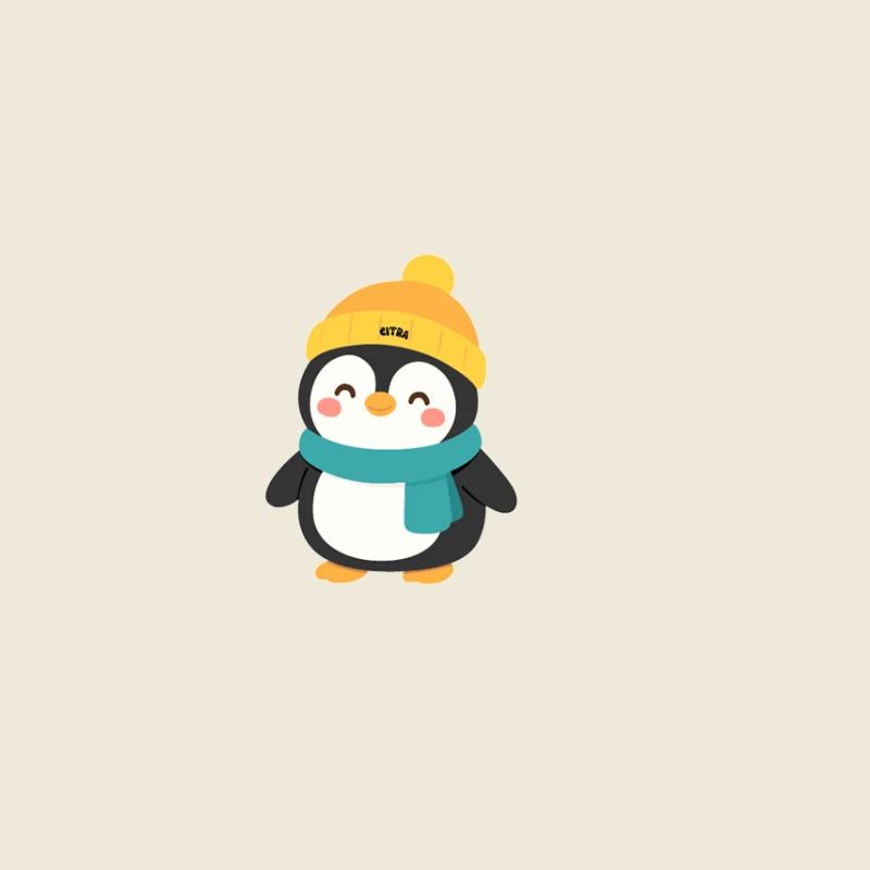Winterpinguin mit Mütze und Schal