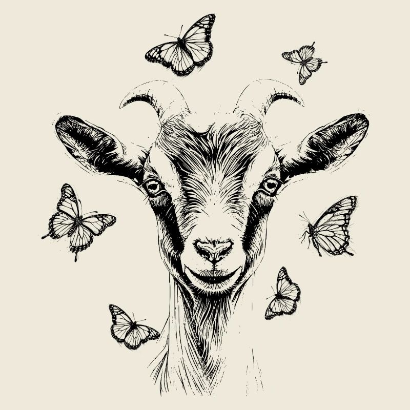 Chèvre avec des papillons