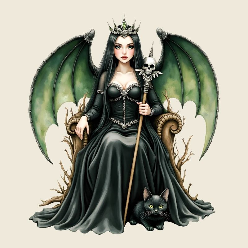 Reine Noire Ailée avec Bâton