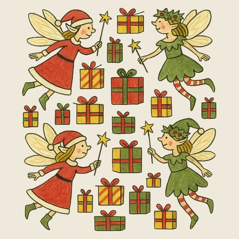 Verspielte Weihnachtselfen-Geschenkparade