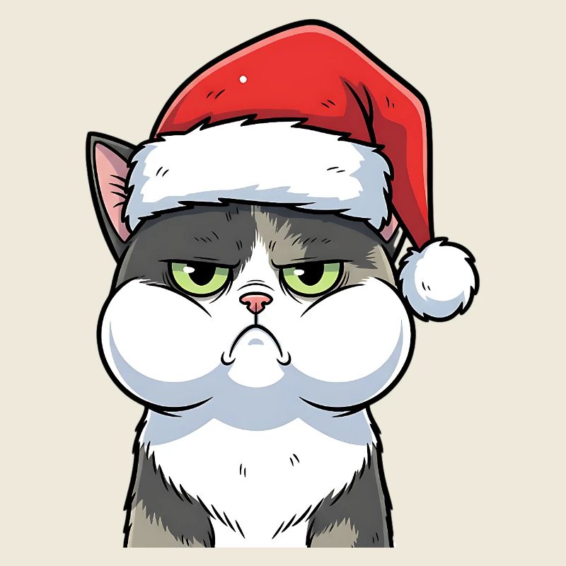 Genervte Katze mit Mütze Weihnachten Cartoon