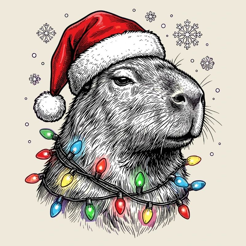 Cute Capybara with Christmas Hat
