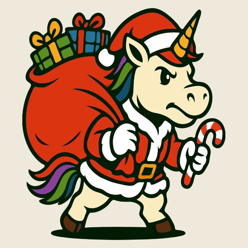 Starker Weihnachtsmann-Einhorn mit Geschenktüte