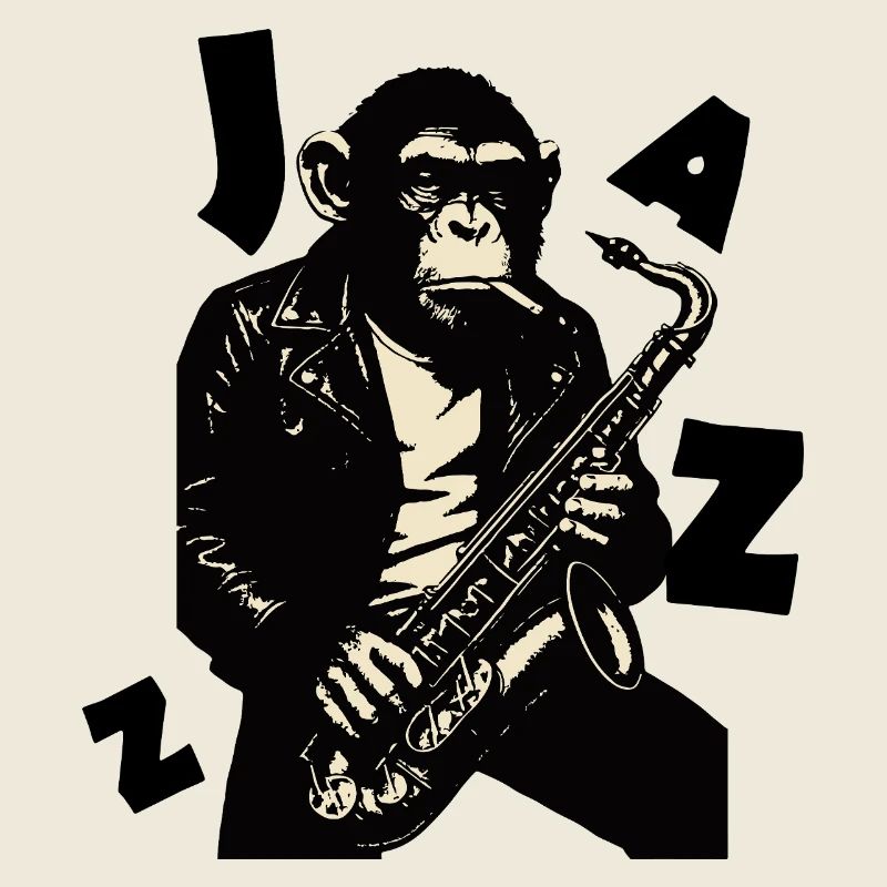 Saxophonaffe in Lederjacke