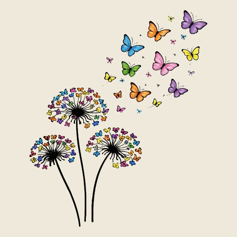 Pissenlits avec des papillons dans le vent