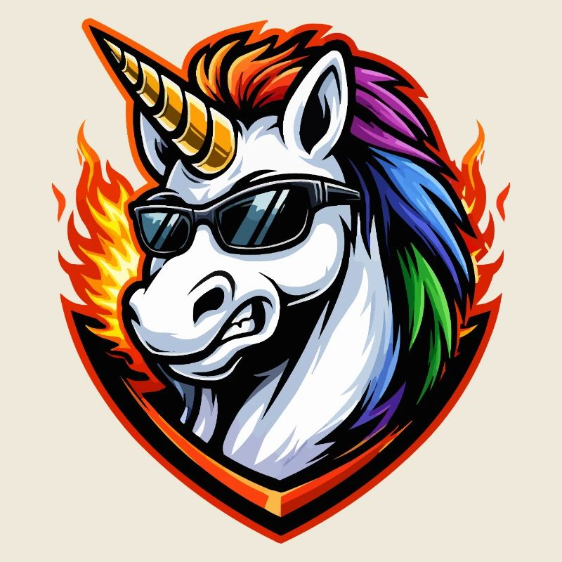 Fire rainbow unicorn with sunglasses