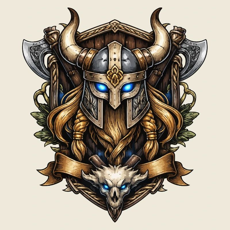 Viking Helmet with Skull Emblem